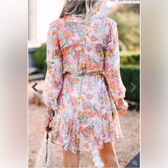 Fate: With Love Orange Floral Mini Dress Size M NWT Pink Long Sleeve Ruffle Boho - Picture 9 of 13
